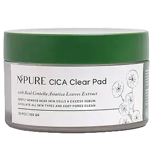 NPURE Cica Clear Pad gentle exfoliating toner pad with AHA BHA PHA for acne-prone and sensitive skin