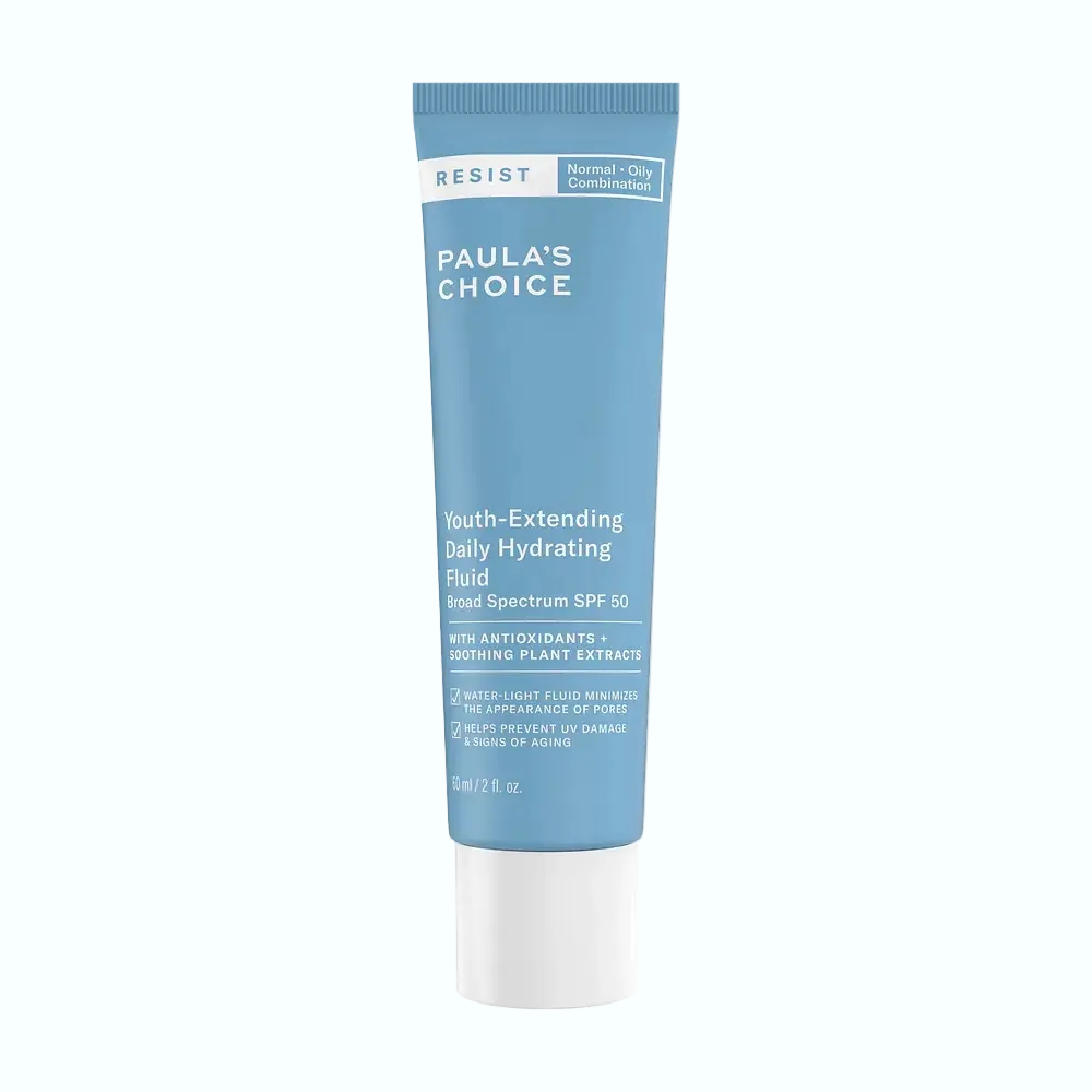 Paula's Choice RESIST Youth-Extending Daily Hydrating Fluid SPF 50 sunscreen for anti-aging and sun protection