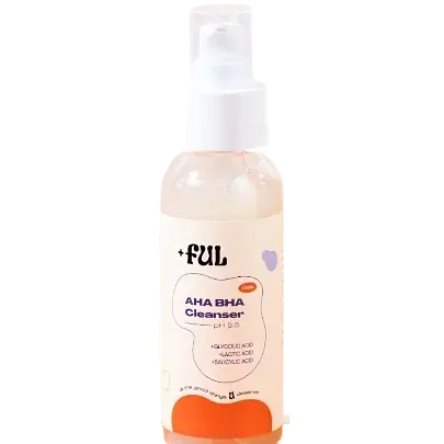 +ful AHA BHA Cleanser gel face wash with glycolic, lactic, and salicylic acid for oily and acne-prone skin