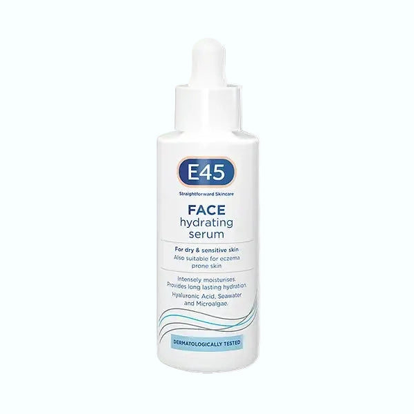 E45 Face Hydrating Serum with hyaluronic acid for instant 48-hour hydration on dry sensitive skin
