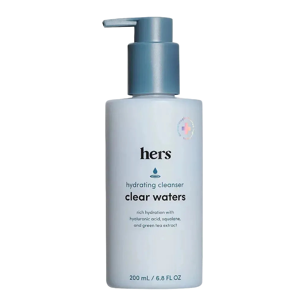 Hers Clear Waters Hydrating Cleanser for gentle cleansing with hyaluronic acid and squalane