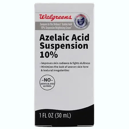Walgreens Azelaic Acid Suspension 10% for acne treatment and skin brightening