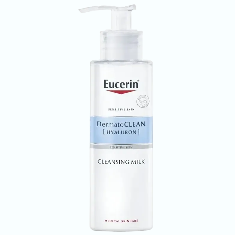 Eucerin DermatoClean Hyaluron Cleansing Milk for gentle makeup removal and hydration on dry sensitive skin
