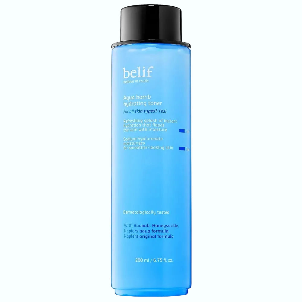 Belif Aqua Bomb Hydrating Toner with hyaluronic acid for instant hydration and skin soothing