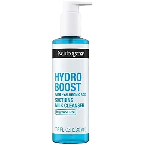 Neutrogena Hydro Boost Soothing Milk Facial Cleanser with hyaluronic acid for dry and sensitive skin
