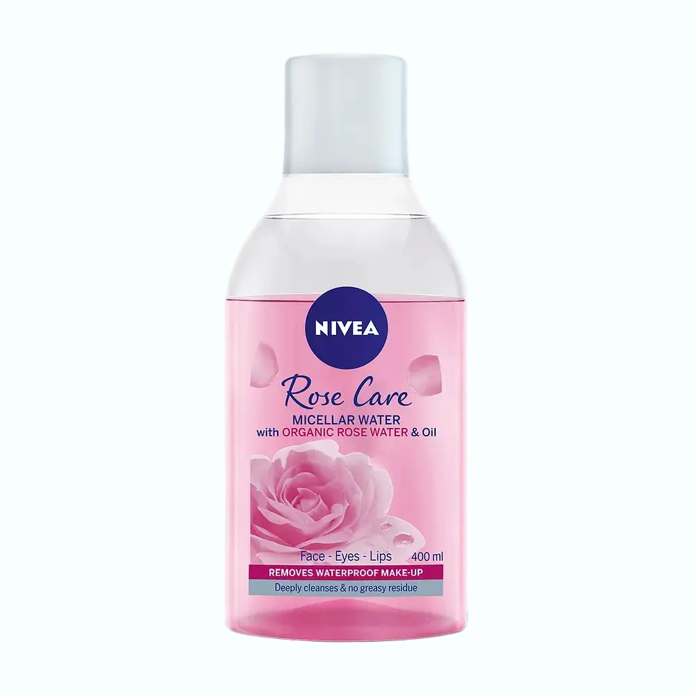 Nivea Rose Care Micellar Water for gentle makeup removal and sensitive skin cleansing