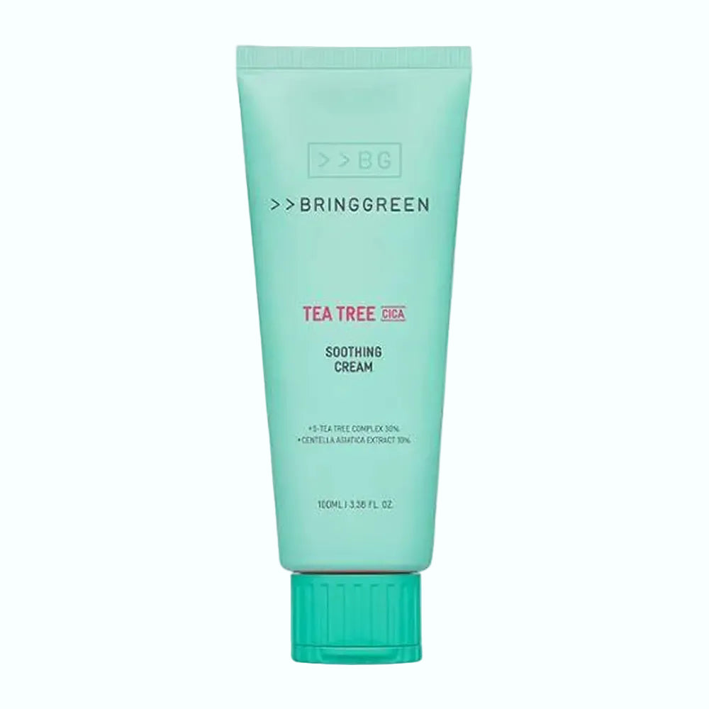 Bring Green Tea Tree Cica Soothing Cream for acne-prone and sensitive skin with tea tree and centella