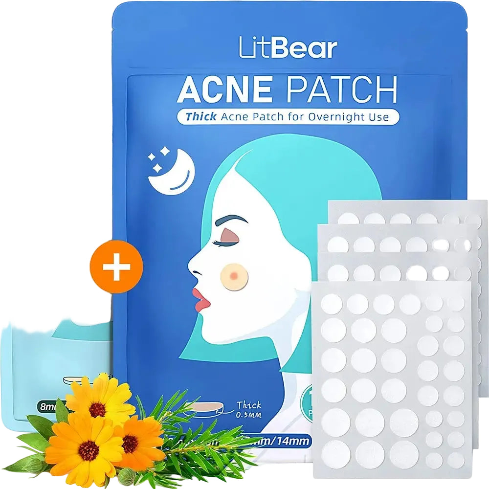 LitBear Day and Night Acne Patches with hydrocolloid for acne treatment and blemish healing