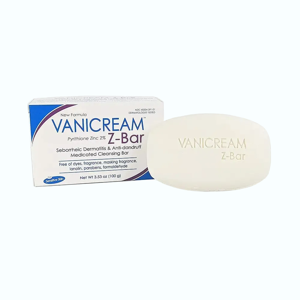 Vanicream Z-Bar Medicated Cleansing Bar with 2% zinc pyrithione for seborrheic dermatitis and dandruff relief