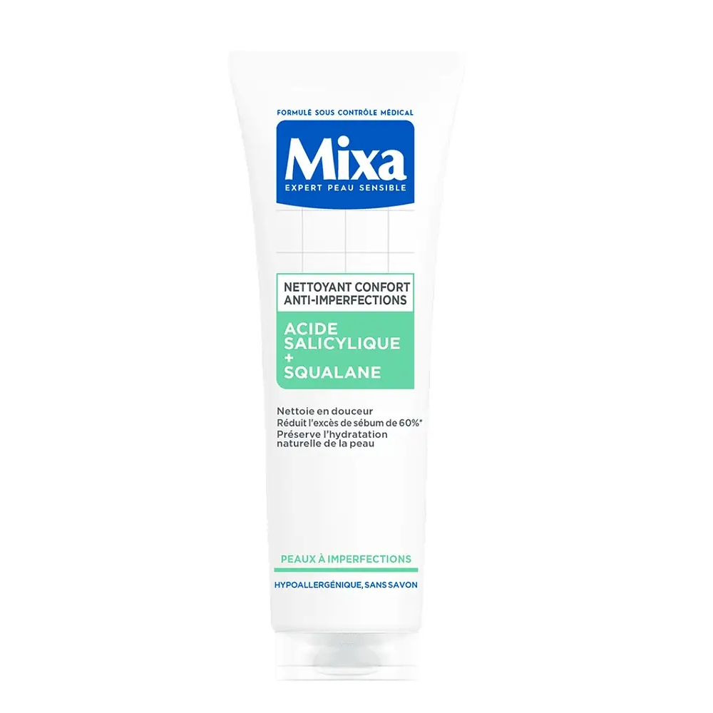 Mixa Anti-Imperfection Comfort Cleanser with salicylic acid and squalane for blemish-prone skin