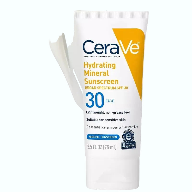CeraVe Hydrating Mineral Sunscreen SPF 30 with ceramides and hyaluronic acid for sensitive skin