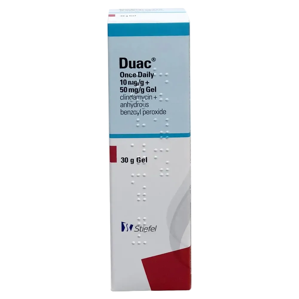 Stiefel Duac Once Daily Gel with benzoyl peroxide and clindamycin for acne treatment