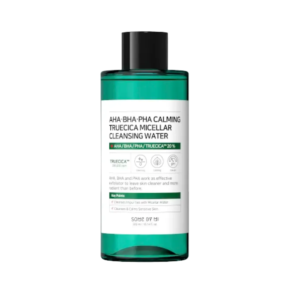 Some By Mi AHA BHA PHA Calming Truecica Micellar Cleansing Water for gentle exfoliation and acne-prone skin