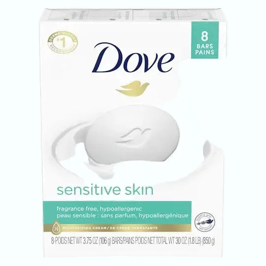 Dove Sensitive Skin Beauty Bar hypoallergenic fragrance-free cleanser for gentle moisture