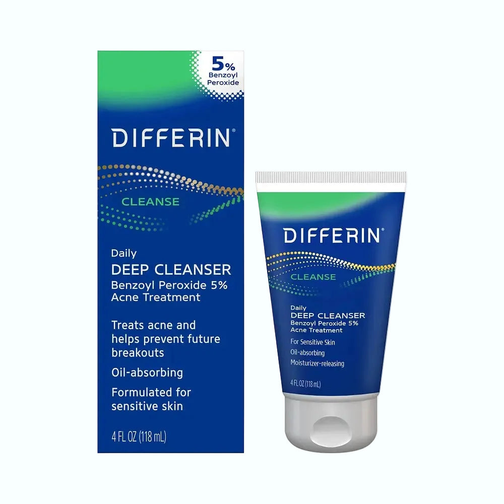 Differin Daily Deep Cleanser with 5% benzoyl peroxide for acne-prone sensitive skin