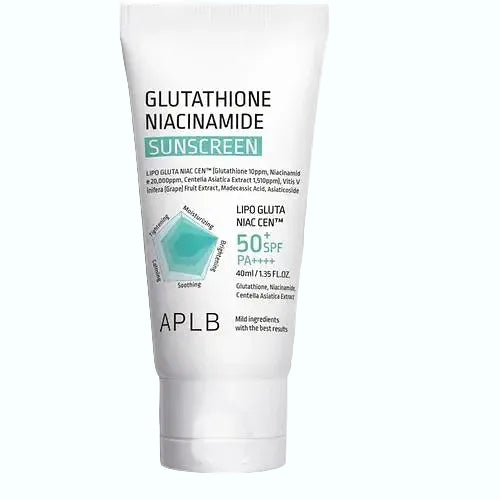 APLB Glutathione Niacinamide Sunscreen SPF50+ for brightening and UV protection