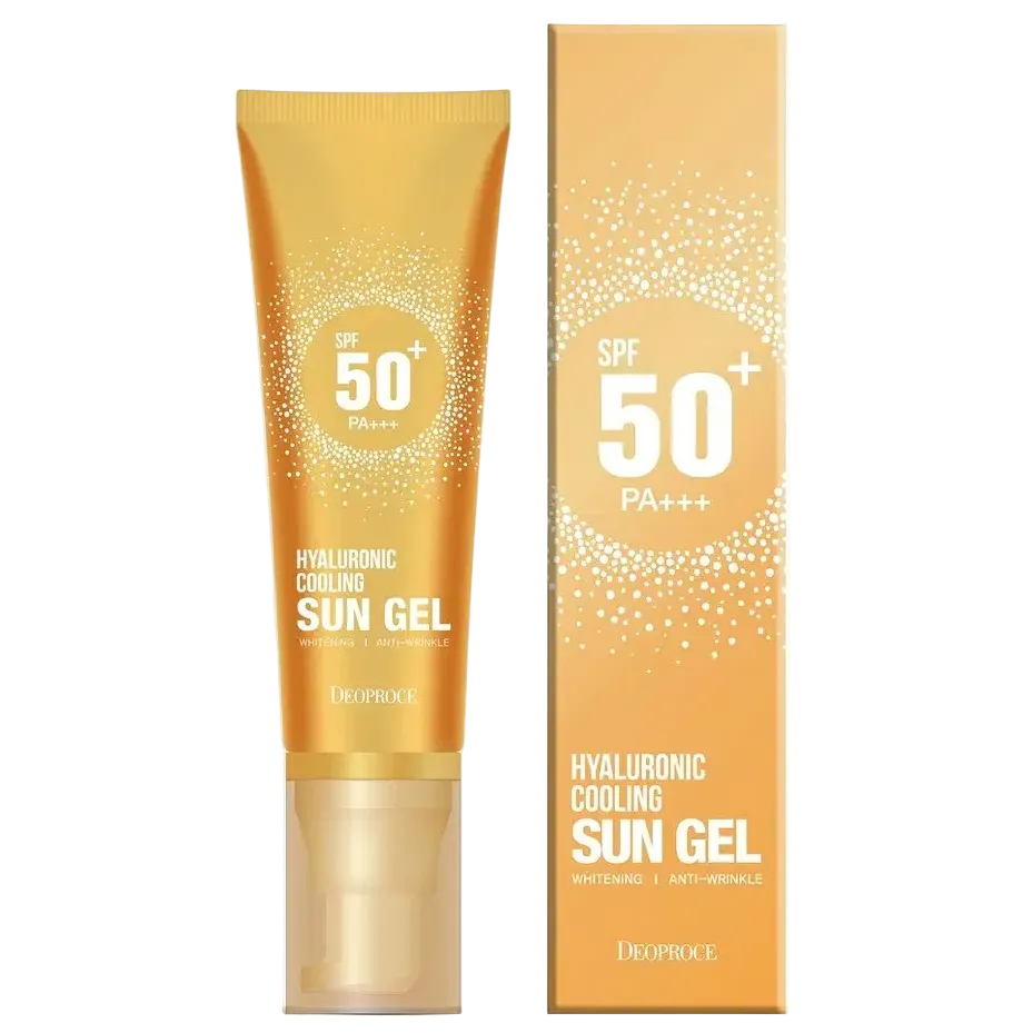Deoproce Hyaluronic Cooling Sun Gel SPF 50+ PA+++ chemical sunscreen with hyaluronic acid and niacinamide