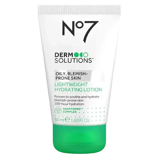 No7 Derm Solutions Lightweight Hydrating Lotion for oily blemish-prone skin with ceramides and niacinamide