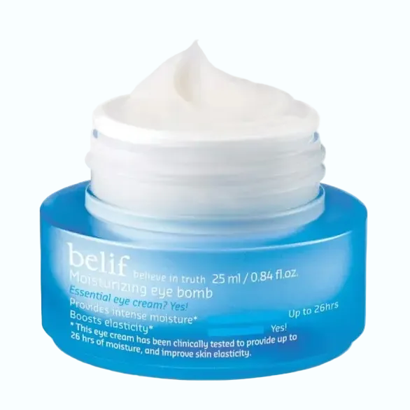 belif Moisturizing Eye Bomb with peptides and ceramides for firming and hydrating eye area