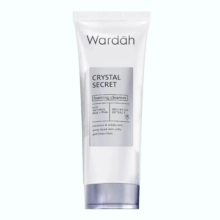 Wardah Crystal Secret Foaming Cleanser with AHA PHA for brightening and gentle exfoliation