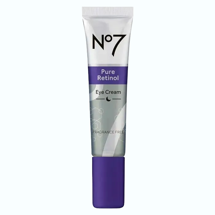 No7 Pure Retinol Eye Cream for wrinkles and fine lines with 0.5% retinol and ceramides for anti-aging eye care