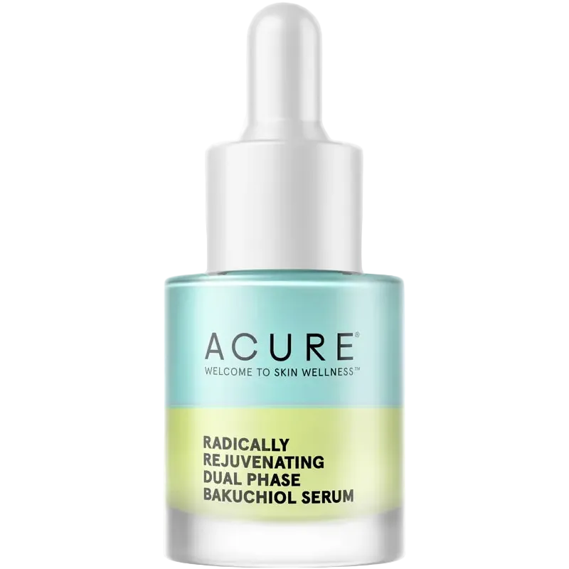 Acure Radically Rejuvenating Dual Phase Bakuchiol Serum with bakuchiol and vitamin C for anti-aging