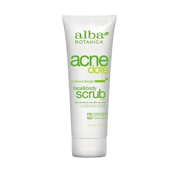 Alba Botanical Acnedote Face & Body Scrub with 2% salicylic acid for acne-prone skin