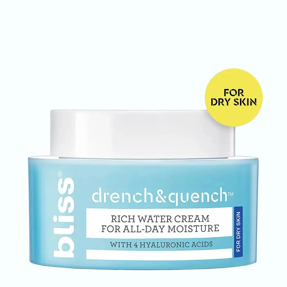 Bliss Drench & Quench Rich Water Cream for dry skin hydration and moisture barrier repair