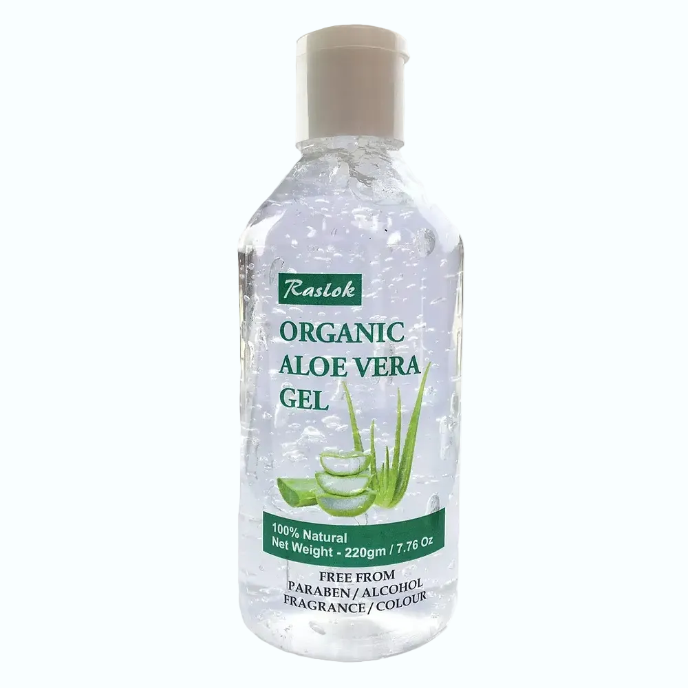 Raslok Organic Aloe Vera Gel for moisturizing face, skin and hair with pure aloe and glycerin