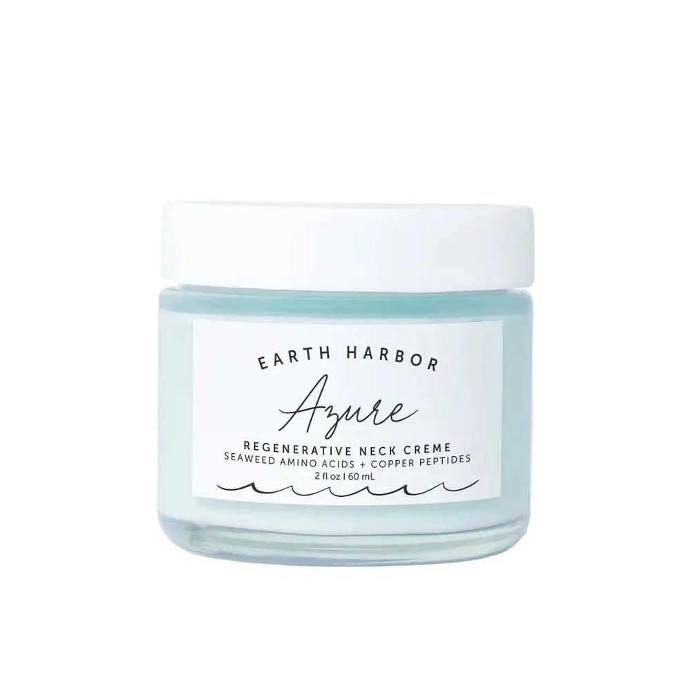 Earth Harbor Azure Regenerative Neck Creme with copper peptides for firming and hydrating neck skin