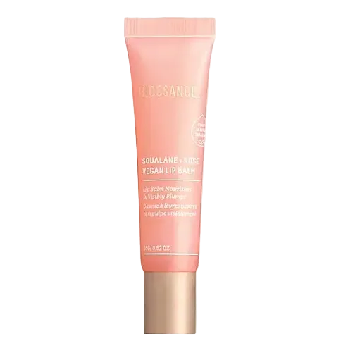 Biossance Squalane + Rose Vegan Lip Balm for hydrated, nourished and plump-looking lips