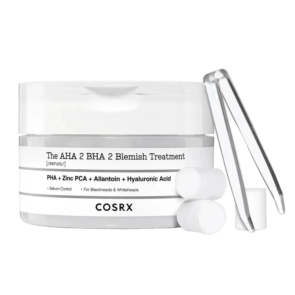COSRX The AHA 2 BHA 2 Blemish Treatment Serum cotton balls for acne and blackhead spot care