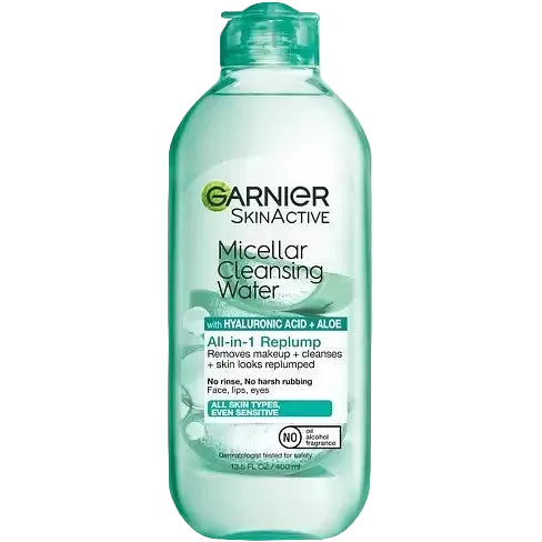 Garnier Micellar Cleansing Water with Hyaluronic Acid and Aloe for hydration and makeup removal