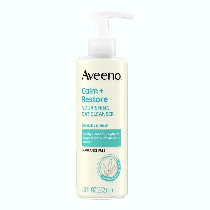 Aveeno Calm + Restore Nourishing Oat Cleanser for sensitive skin hydration and barrier protection