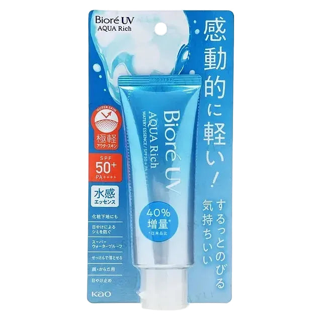 Biore UV Aqua Rich Watery Essence SPF 50+ PA++++ lightweight hydrating sunscreen with no white cast