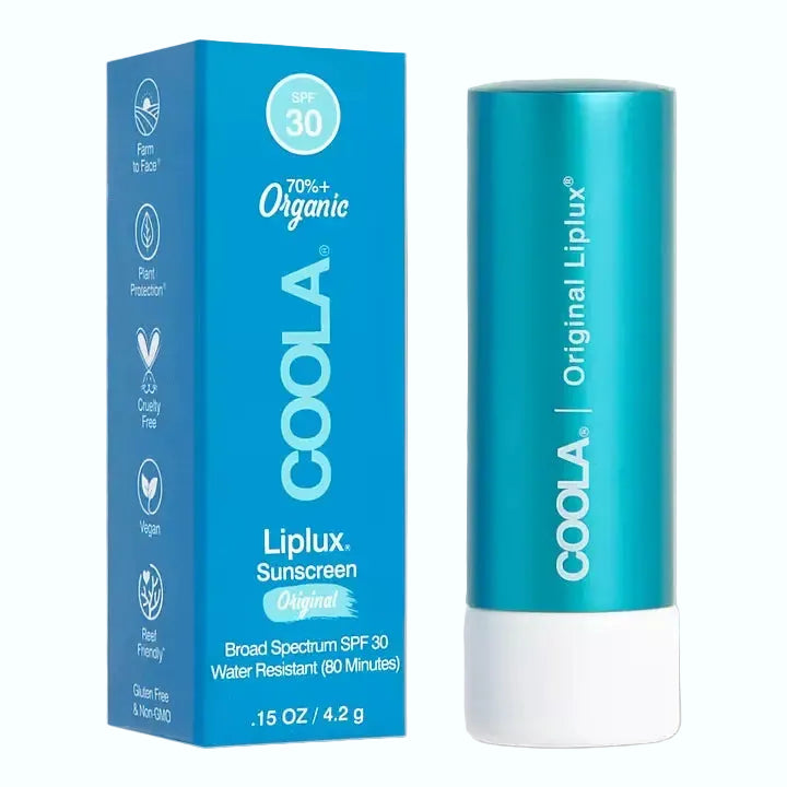 COOLA Organic Liplux Sunscreen Lip Balm SPF 30 for UV protection and moisturized lips