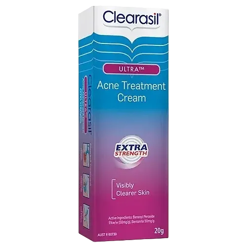 Clearasil Ultra Acne Treatment Cream with benzoyl peroxide for acne-fighting and spot treatment