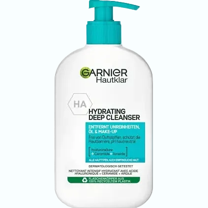 Garnier Hydrating Deep Cleanser with hyaluronic acid and ceramides for gentle cleansing and hydration