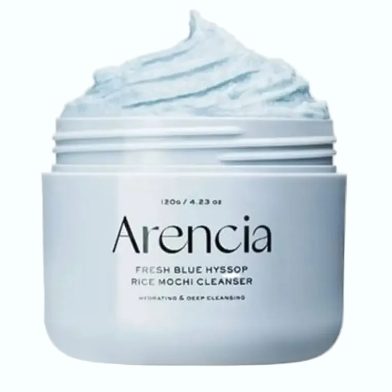 Arencia Fresh Blue Hyssop Rice Mochi Cleanser for combination skin pore purifying and acne control