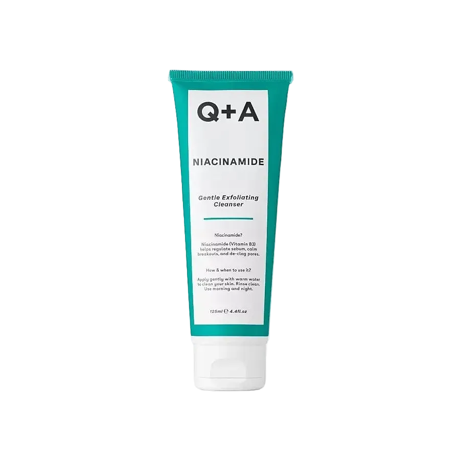 Q+A Niacinamide Gentle Exfoliating Cleanser for blemish-prone skin pore minimizing and brightening
