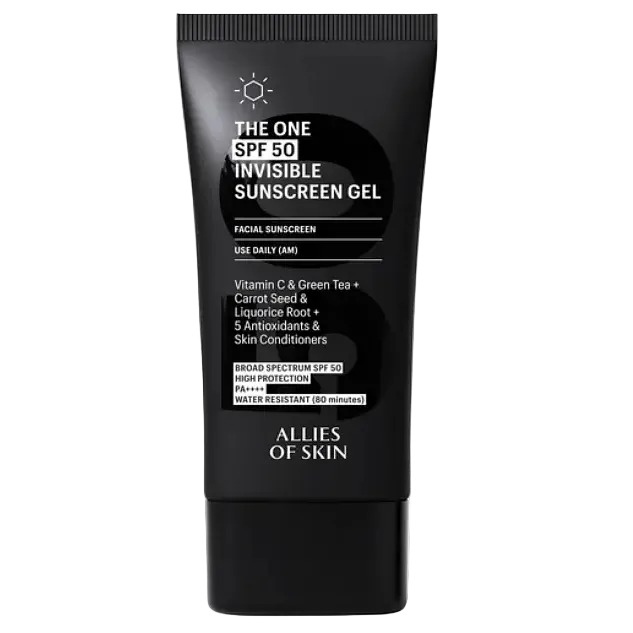 Allies of Skin The One SPF 50 Invisible Sunscreen Gel for invisible UV protection and makeup priming
