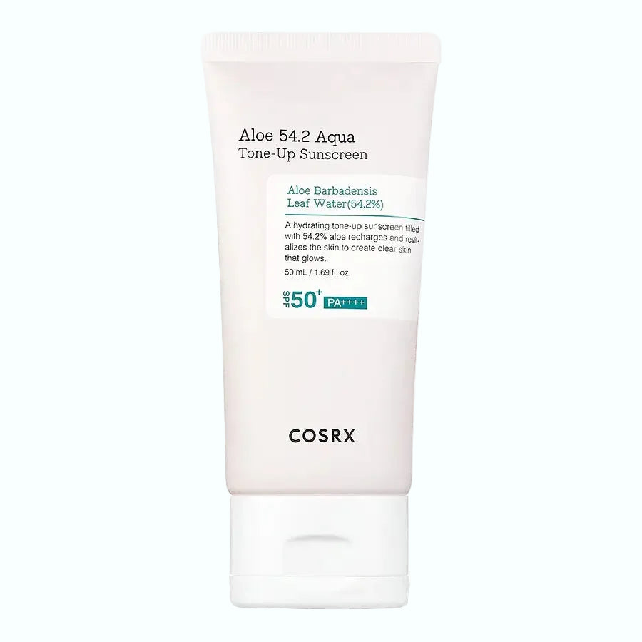 COSRX Aloe 54.2 Aqua Tone-up Sunscreen SPF50+ with aloe vera for hydration and UV protection