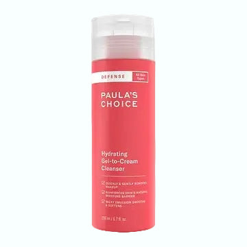 Paula's Choice Defense Hydrating Gel-to-Cream Cleanser for gentle hydration and makeup removal