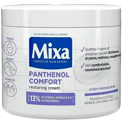 Mixa Panthenol Comfort Restoring Cream for sensitive dry skin hydration and barrier repair