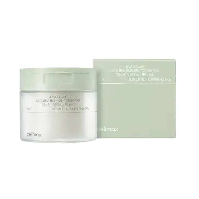 Celimax JIWOOGAE Cica BHA Blemish Toner Pad for acne-prone skin with gentle exfoliation and soothing