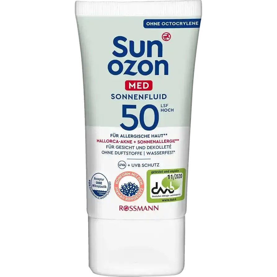 Sunozon Med Sonnenfluid LSF 50 SPF50 sunscreen for sensitive and allergy-prone skin, fragrance-free