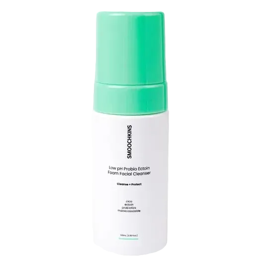 Smoochkins Low pH Probiotic Ectoin Foam Facial Cleanser for sensitive dry skin barrier repair