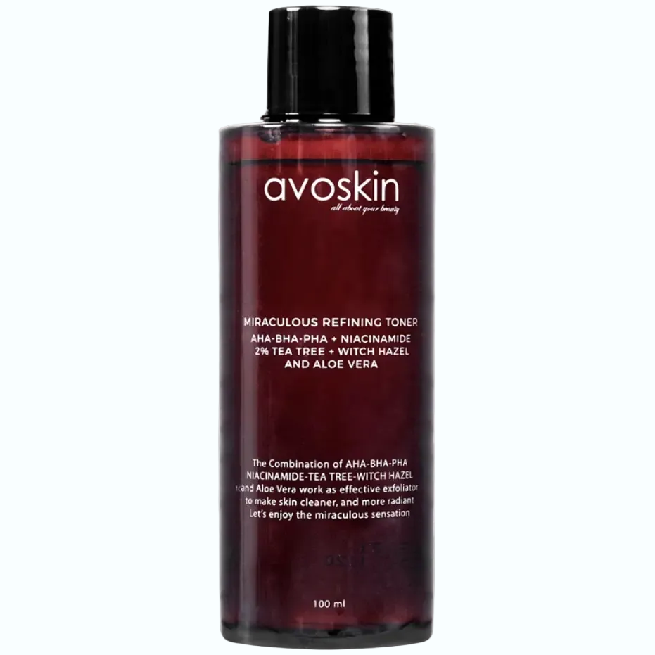Avoskin Miraculous Refining Toner with AHA BHA PHA for gentle exfoliation and skin texture improvement