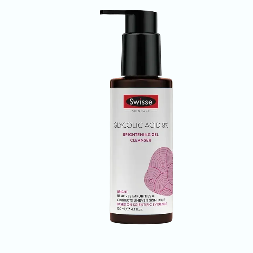 Swisse Glycolic Acid 8% Brightening Gel Cleanser for exfoliation and brightening dull skin