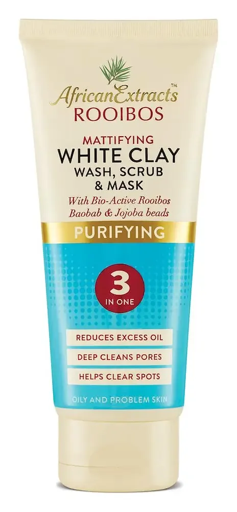 African Extracts Rooibos Skin Care Purifying Mattifying White Clay: Wash, Scrub & Mask